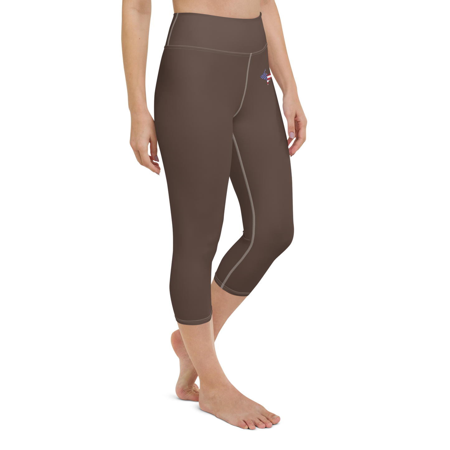 Michigan Upper Peninsula Yoga Capri Leggings (w/ UP USA Flag) | Hickory Color