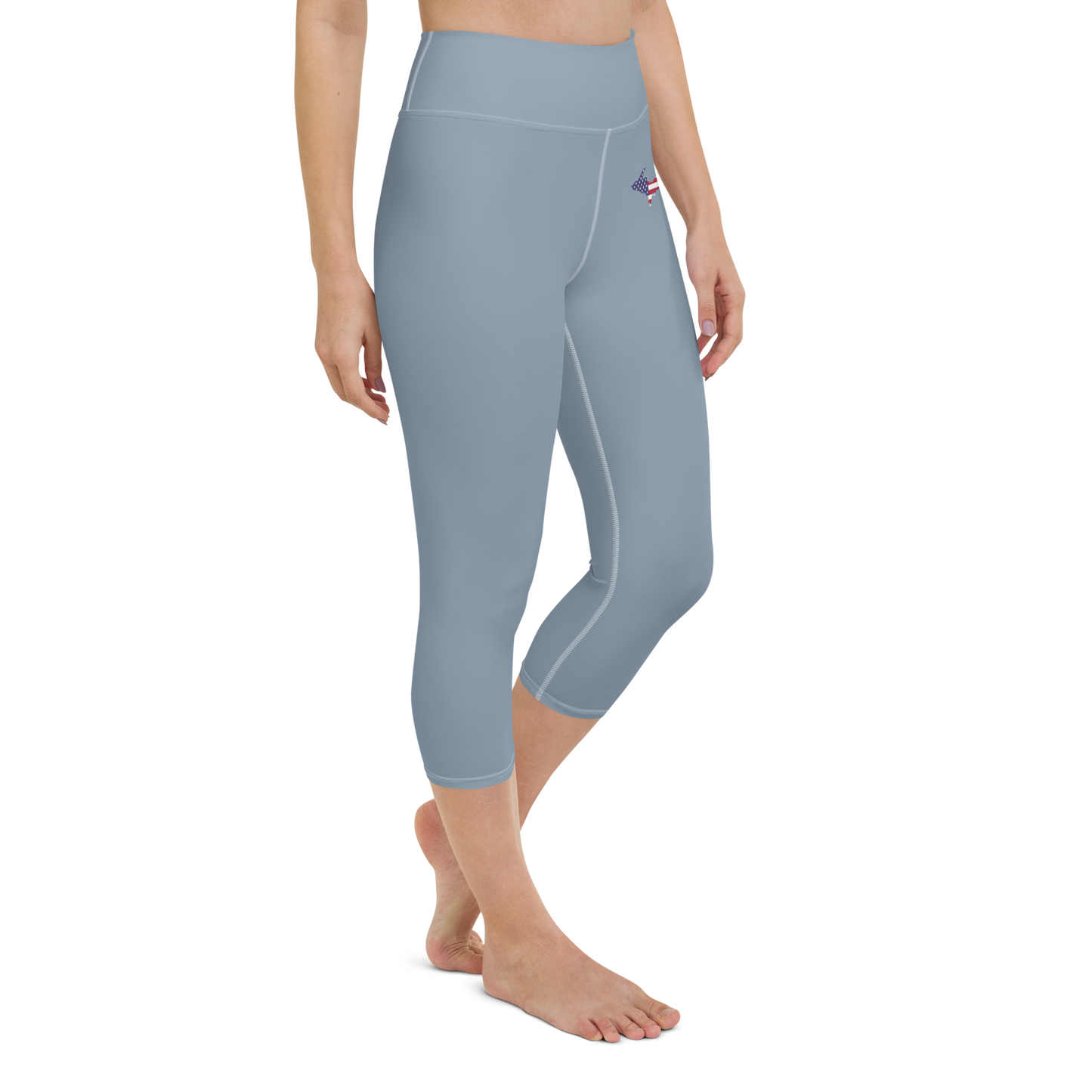 Michigan Upper Peninsula Yoga Capri Leggings (w/ UP USA Flag) | B-24 Grey