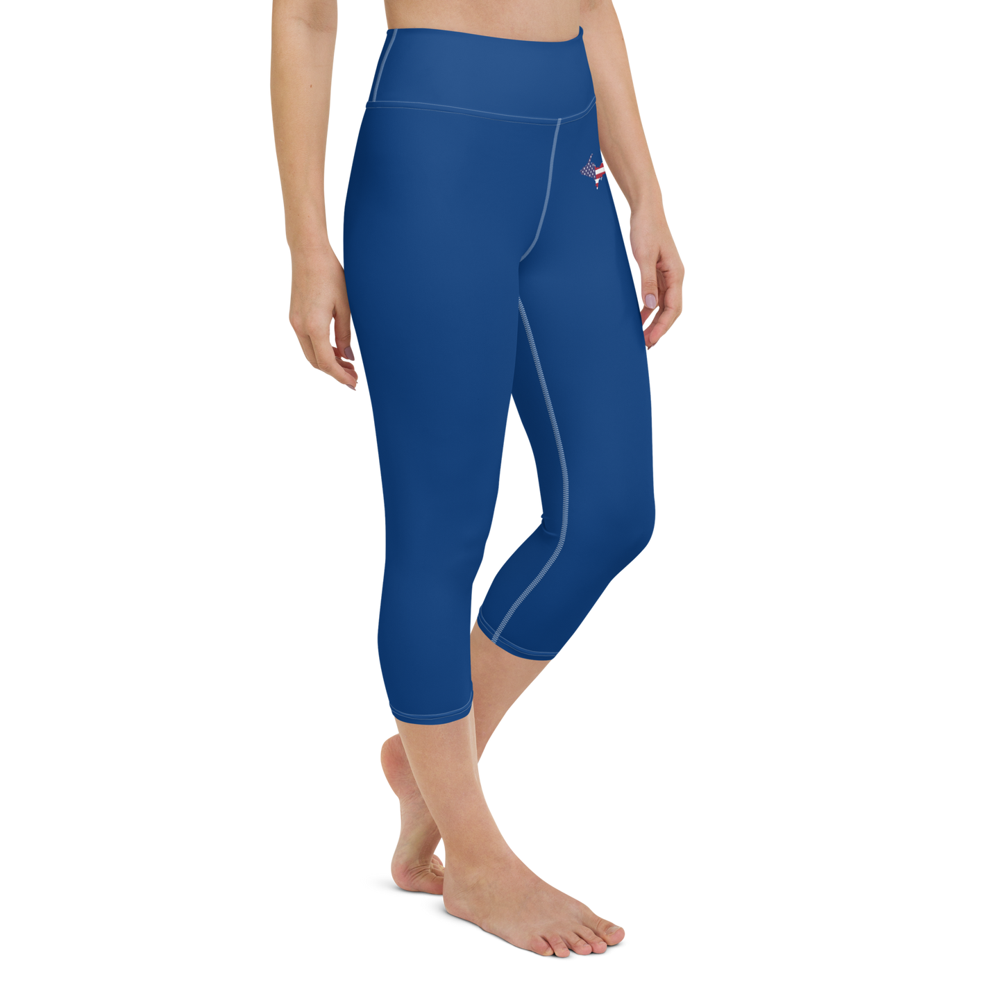 Michigan Upper Peninsula Yoga Capri Leggings (w/ UP USA Flag) | Dearborn Blue