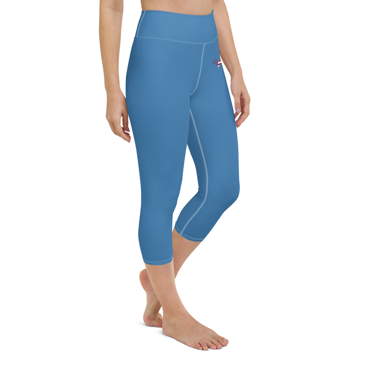 Michigan Upper Peninsula Yoga Capri Leggings (w/ UP USA Flag) | Lake Superior Blue