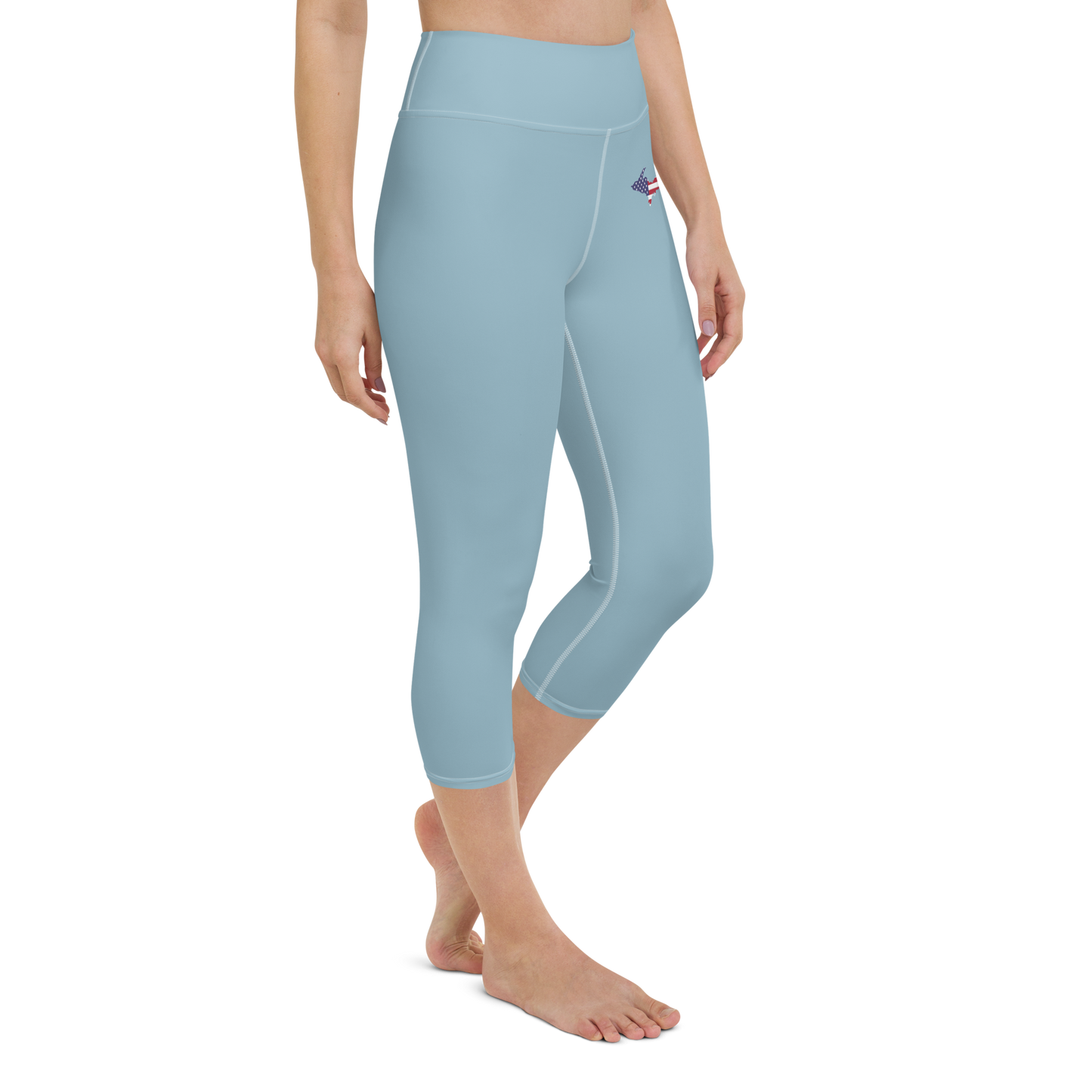 Michigan Upper Peninsula Yoga Capri Leggings (w/ UP USA Flag) | Opal Blue