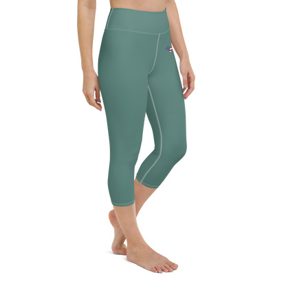 Michigan Upper Peninsula Yoga Capri Leggings (w/ UP USA Flag) | Copper Green