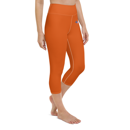 Michigan Upper Peninsula Yoga Capri Leggings (w/ UP USA Flag) | Maple Leaf Orange