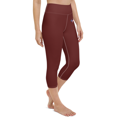 Michigan Upper Peninsula Yoga Capri Leggings (w/ UP USA Flag) | Cherrywood Color