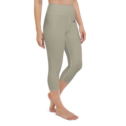 Michigan Upper Peninsula Yoga Capri Leggings (w/ UP USA Flag) | Petoskey Stone Beige