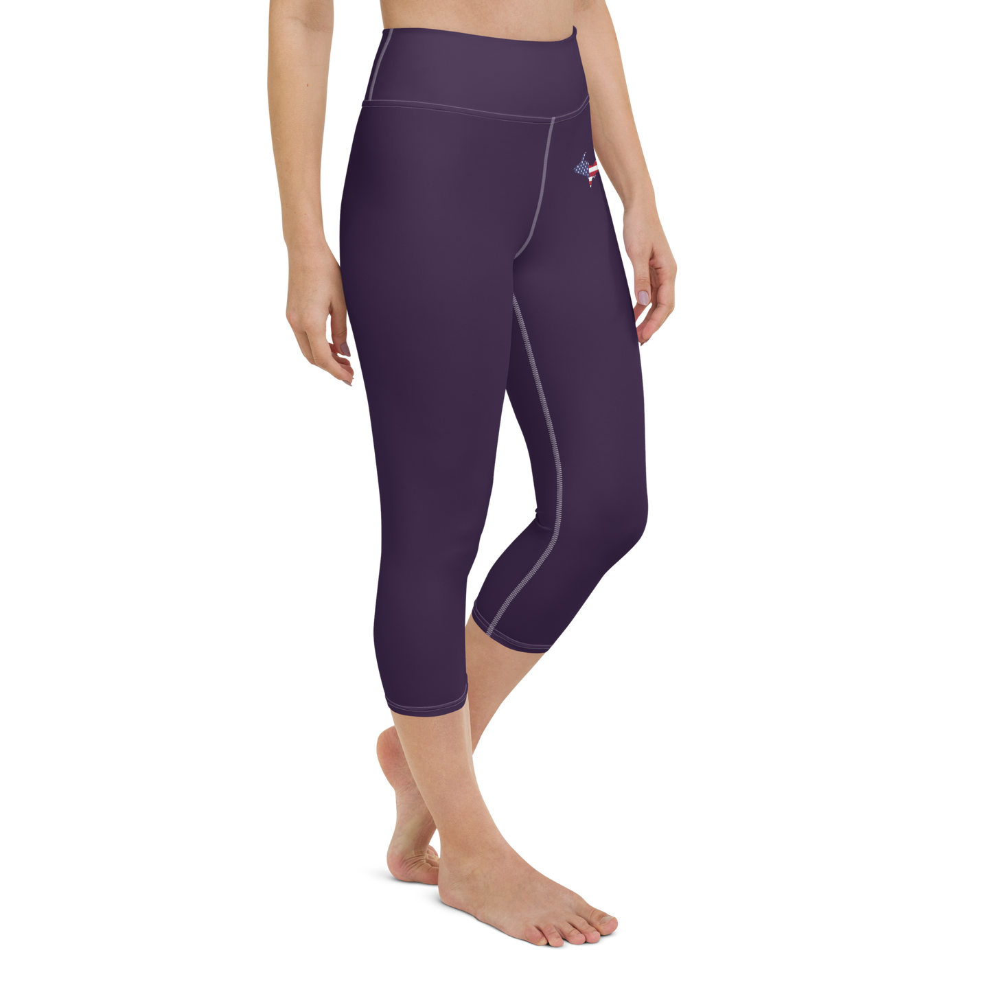 Michigan Upper Peninsula Yoga Capri Leggings (w/ UP USA Flag) | Blackcurrant