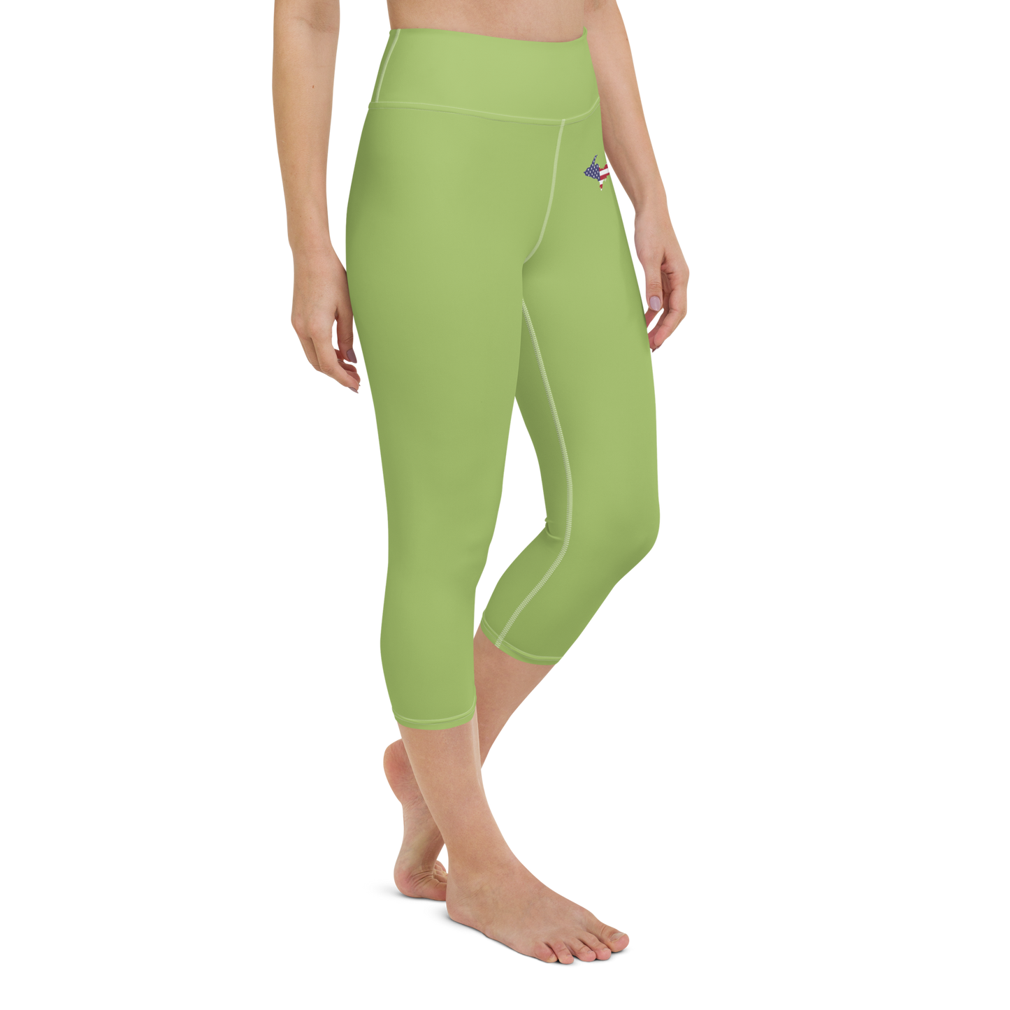 Michigan Upper Peninsula Yoga Capri Leggings (w/ UP USA Flag) | Gooseberry Green