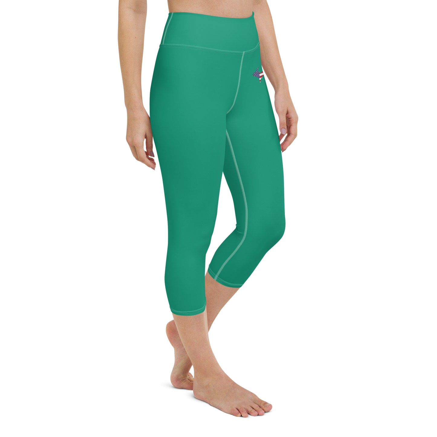 Michigan Upper Peninsula Yoga Capri Leggings (w/ UP USA Flag) | Emerald Green