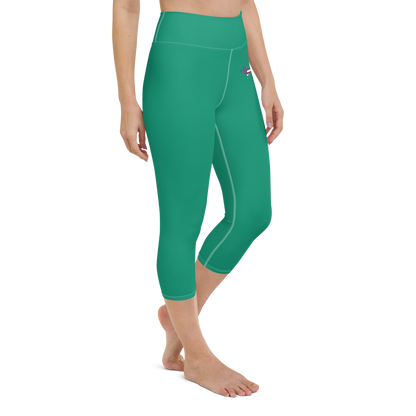 Michigan Upper Peninsula Yoga Capri Leggings (w/ UP USA Flag) | Emerald Green