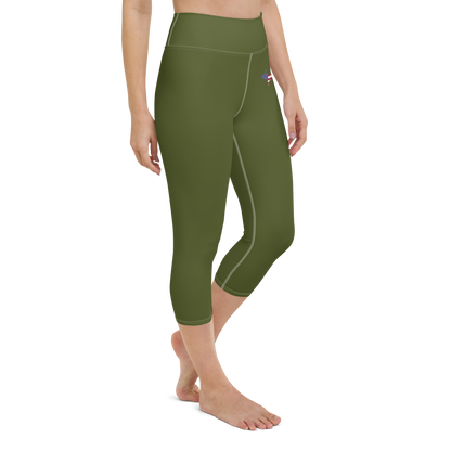 Michigan Upper Peninsula Yoga Capri Leggings (w/ UP USA Flag) | Army Green