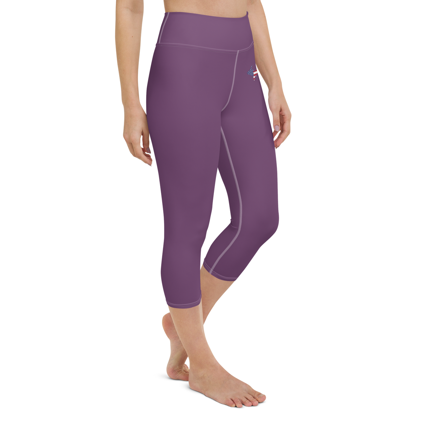 Michigan Upper Peninsula Yoga Capri Leggings (w/ UP USA Flag) | Plum