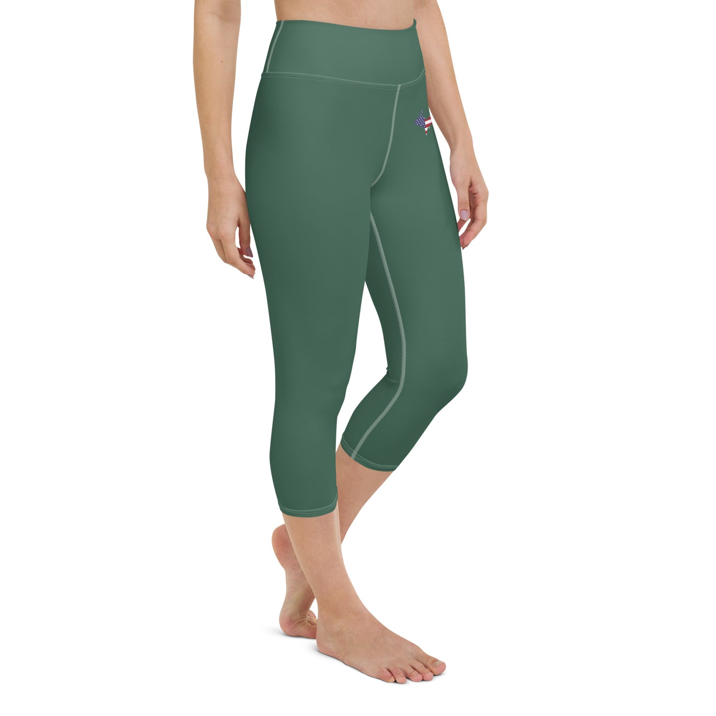 Michigan Upper Peninsula Yoga Capri Leggings (w/ UP USA Flag) | Ginger Ale Green