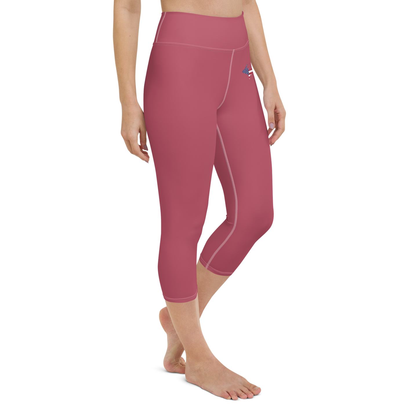 Michigan Upper Peninsula Yoga Capri Leggings (w/ UP USA Flag) | Popstar Pink