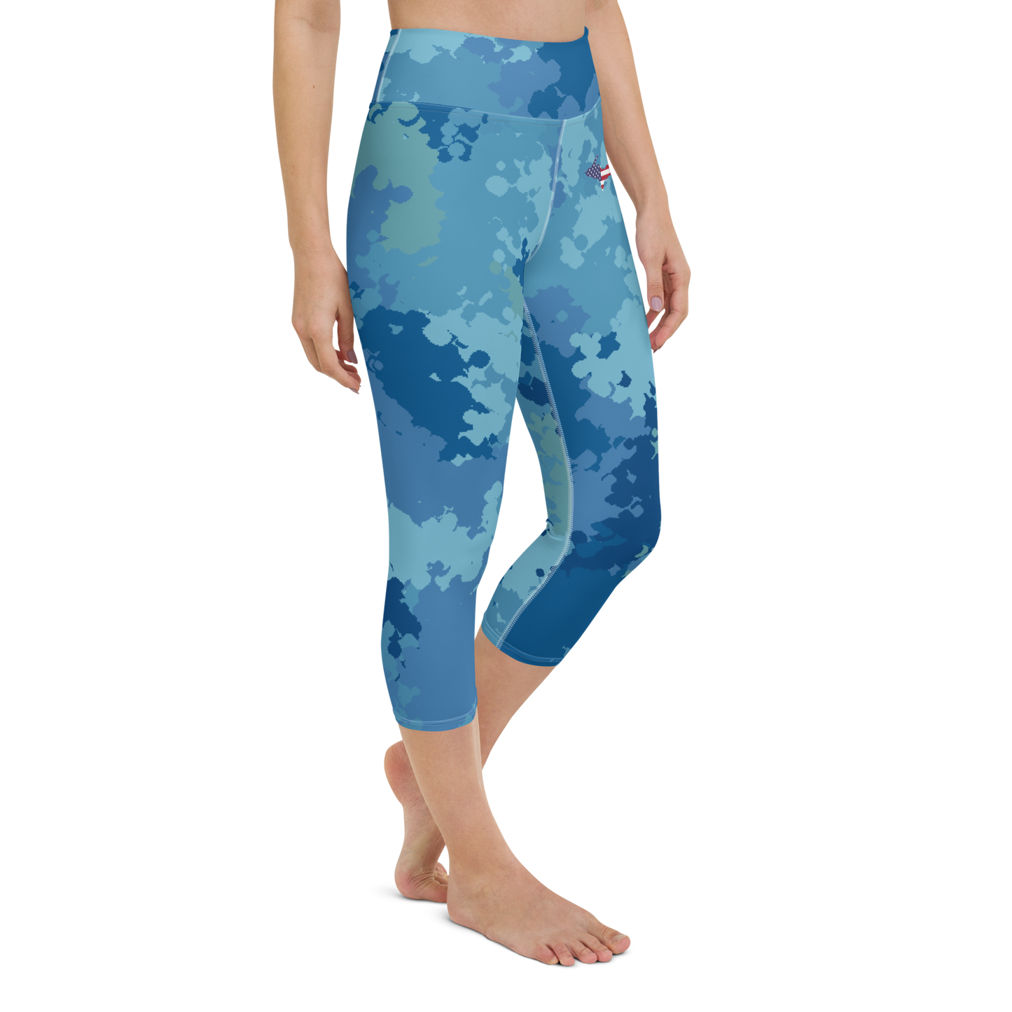 Michigan Upper Peninsula Yoga Capri Leggings (w/ UP USA Flag) | Great Lakes Camo