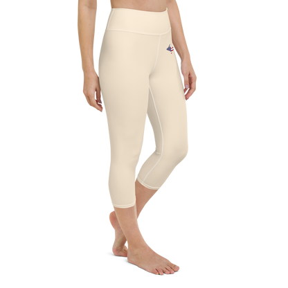 Michigan Upper Peninsula Yoga Capri Leggings (w/ UP USA Flag) | Champagne White