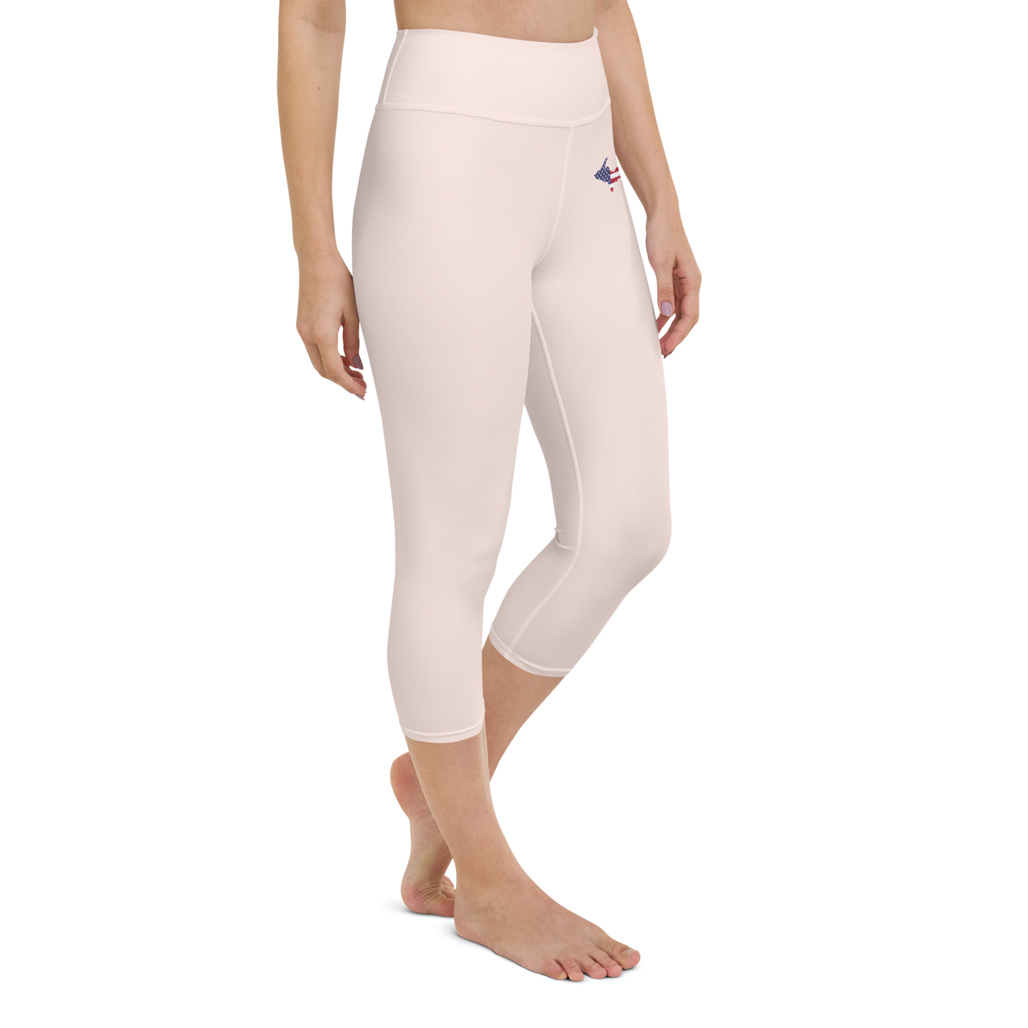 Michigan Upper Peninsula Yoga Capri Leggings (w/ UP USA Flag) | Champagne Pink