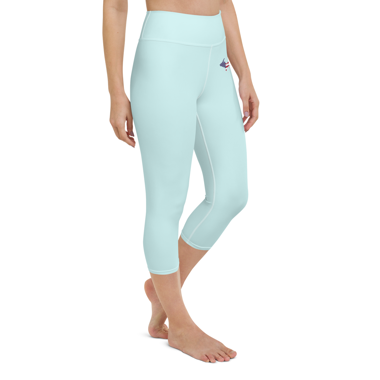 Michigan Upper Peninsula Yoga Capri Leggings (w/ UP USA Flag) | Cyan