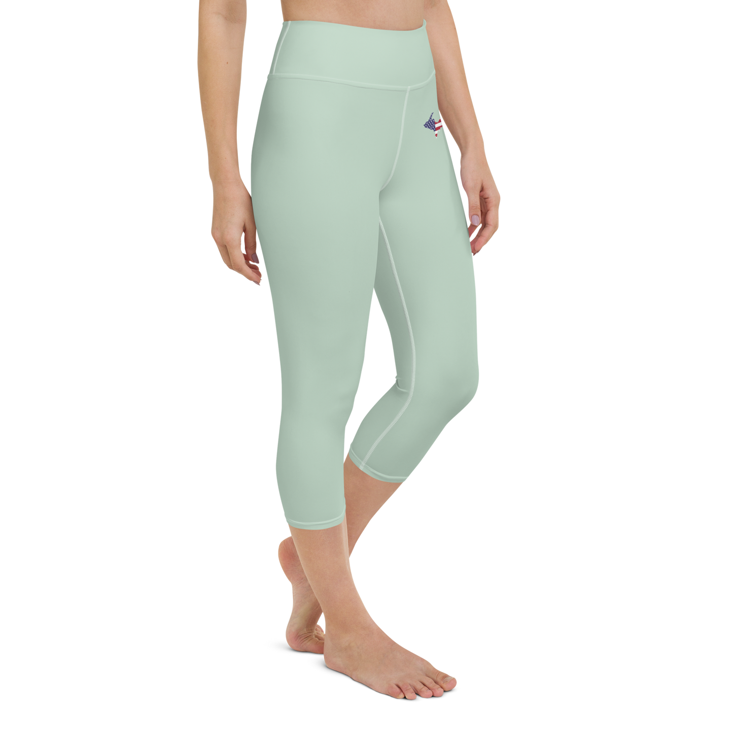 Michigan Upper Peninsula Yoga Capri Leggings (w/ UP USA Flag) | Sea Green