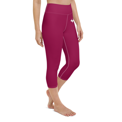 Michigan Upper Peninsula Yoga Capri Leggings (w/ UP Outline) | Burgandy