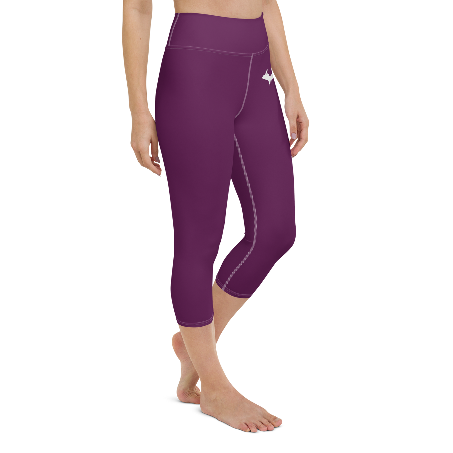 Michigan Upper Peninsula Yoga Capri Leggings (w/ UP Outline) | Tyrian Purple