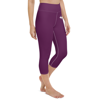 Michigan Upper Peninsula Yoga Capri Leggings (w/ UP Outline) | Tyrian Purple