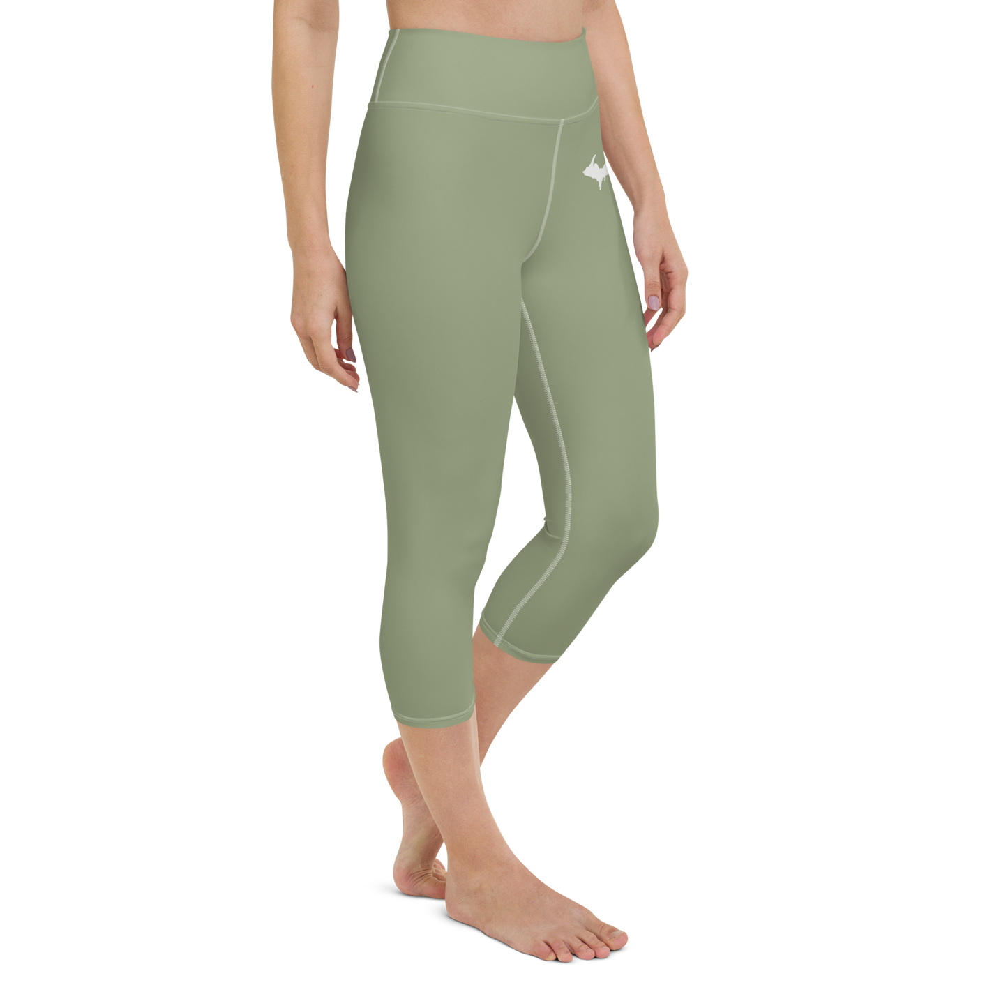 Michigan Upper Peninsula Yoga Capri Leggings (w/ UP Outline) | Beachgrass Green