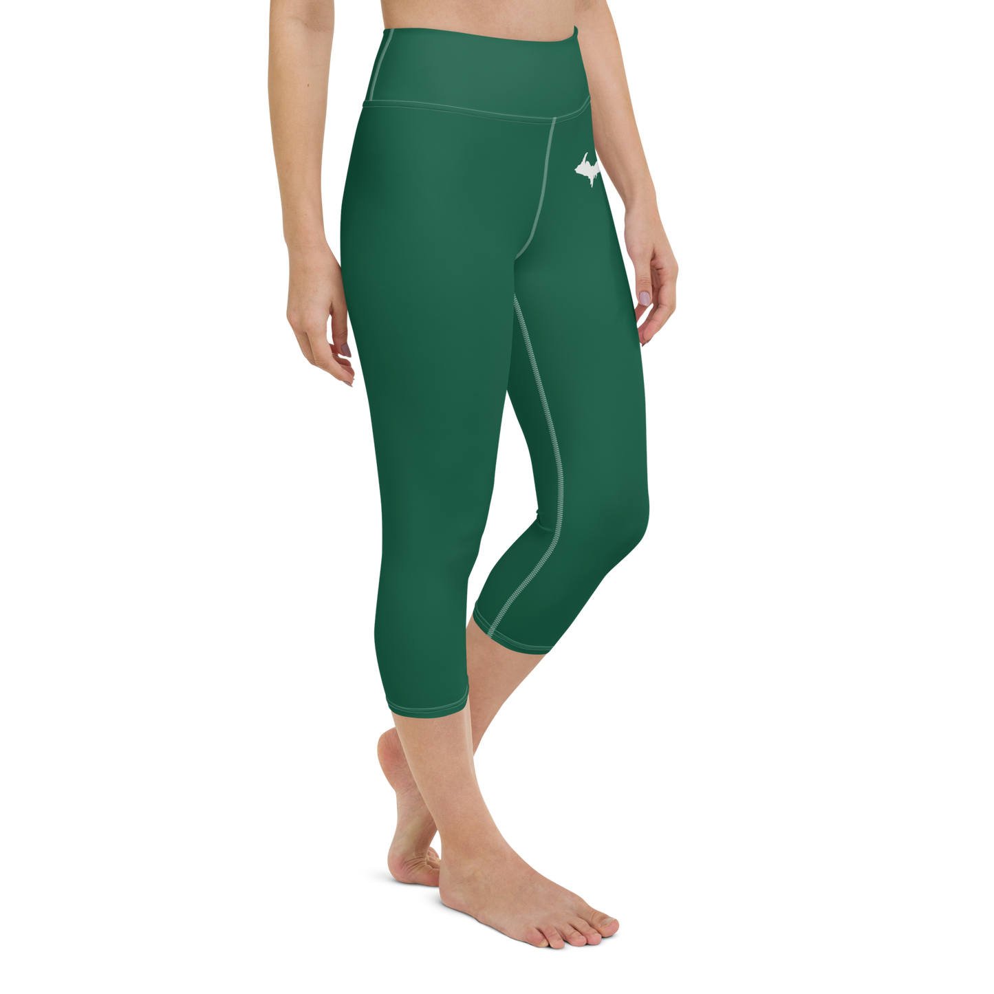 Michigan Upper Peninsula Yoga Capri Leggings (w/ UP Outline) | Superior Green