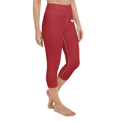 Michigan Upper Peninsula Yoga Capri Leggings (w/ UP Outline) | Thimbleberry Red