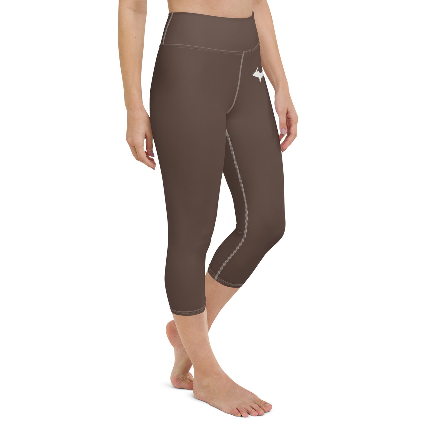 Michigan Upper Peninsula Yoga Capri Leggings (w/ UP Outline) | Hickory Color