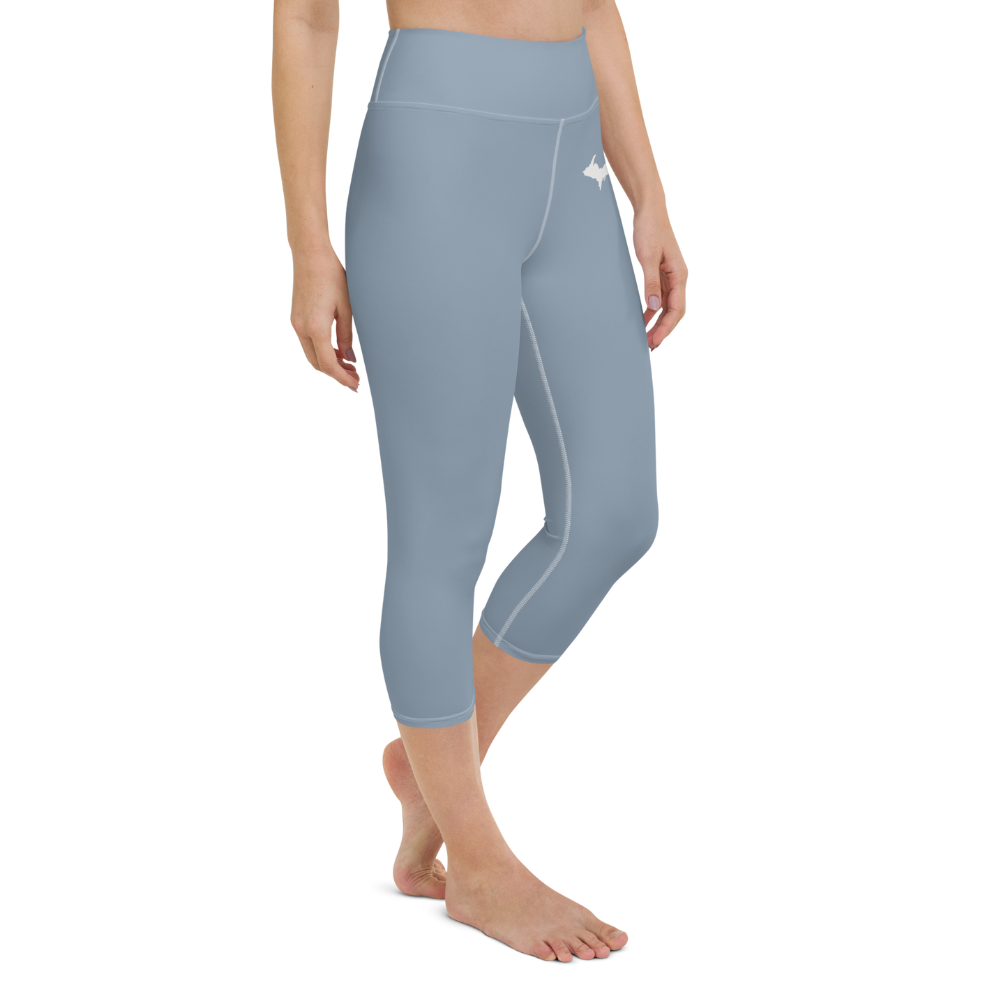 Michigan Upper Peninsula Yoga Capri Leggings (w/ UP Outline) | Lake Michigan Blue