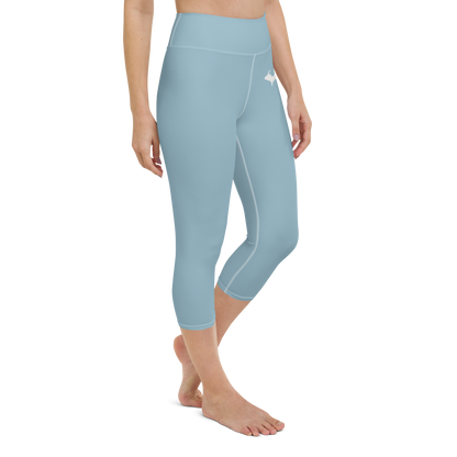 Michigan Upper Peninsula Yoga Capri Leggings (w/ UP Outline) | Opal Blue