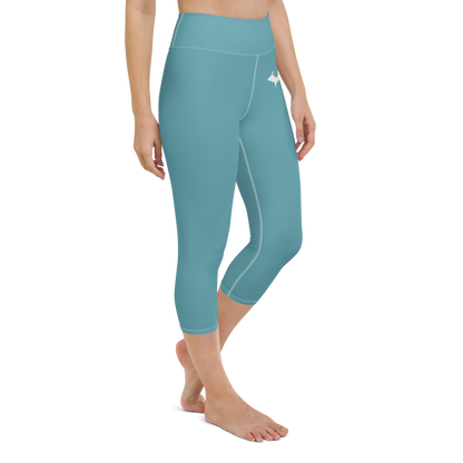 Michigan Upper Peninsula Yoga Capri Leggings (w/ UP Outline) | Lake Huron Blue