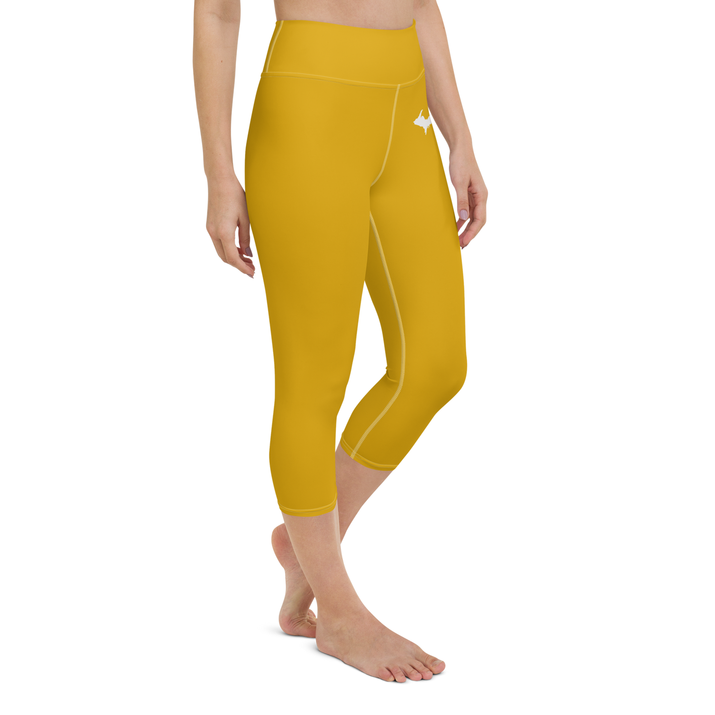 Michigan Upper Peninsula Yoga Capri Leggings (w/ UP Outline) | Gold