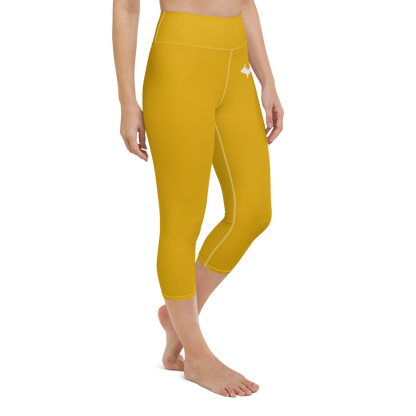 Michigan Upper Peninsula Yoga Capri Leggings (w/ UP Outline) | Gold