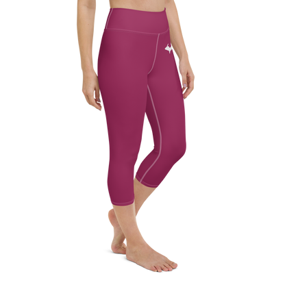 Michigan Upper Peninsula Yoga Capri Leggings (w/ UP Outline) | Ruby Red