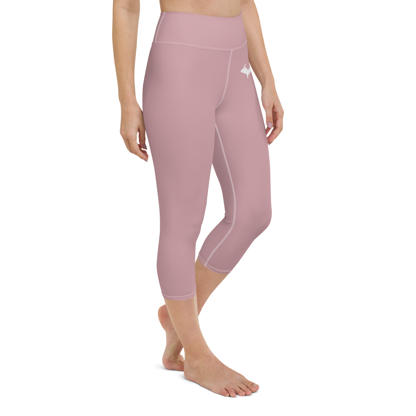 Michigan Upper Peninsula Yoga Capri Leggings (w/ UP Outline) | Cherry Blossom Pink