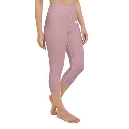 Michigan Upper Peninsula Yoga Capri Leggings (w/ UP Outline) | Cherry Blossom Pink