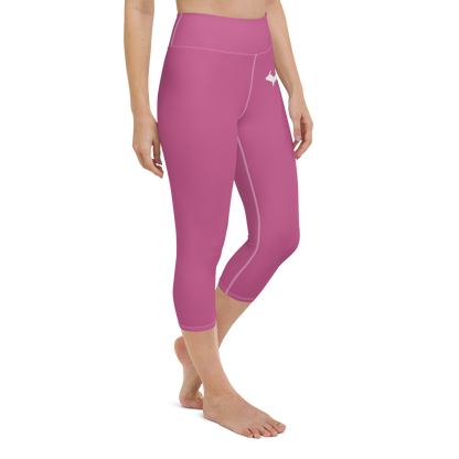 Michigan Upper Peninsula Yoga Capri Leggings (w/ UP Outline) | Apple Blossom Pink