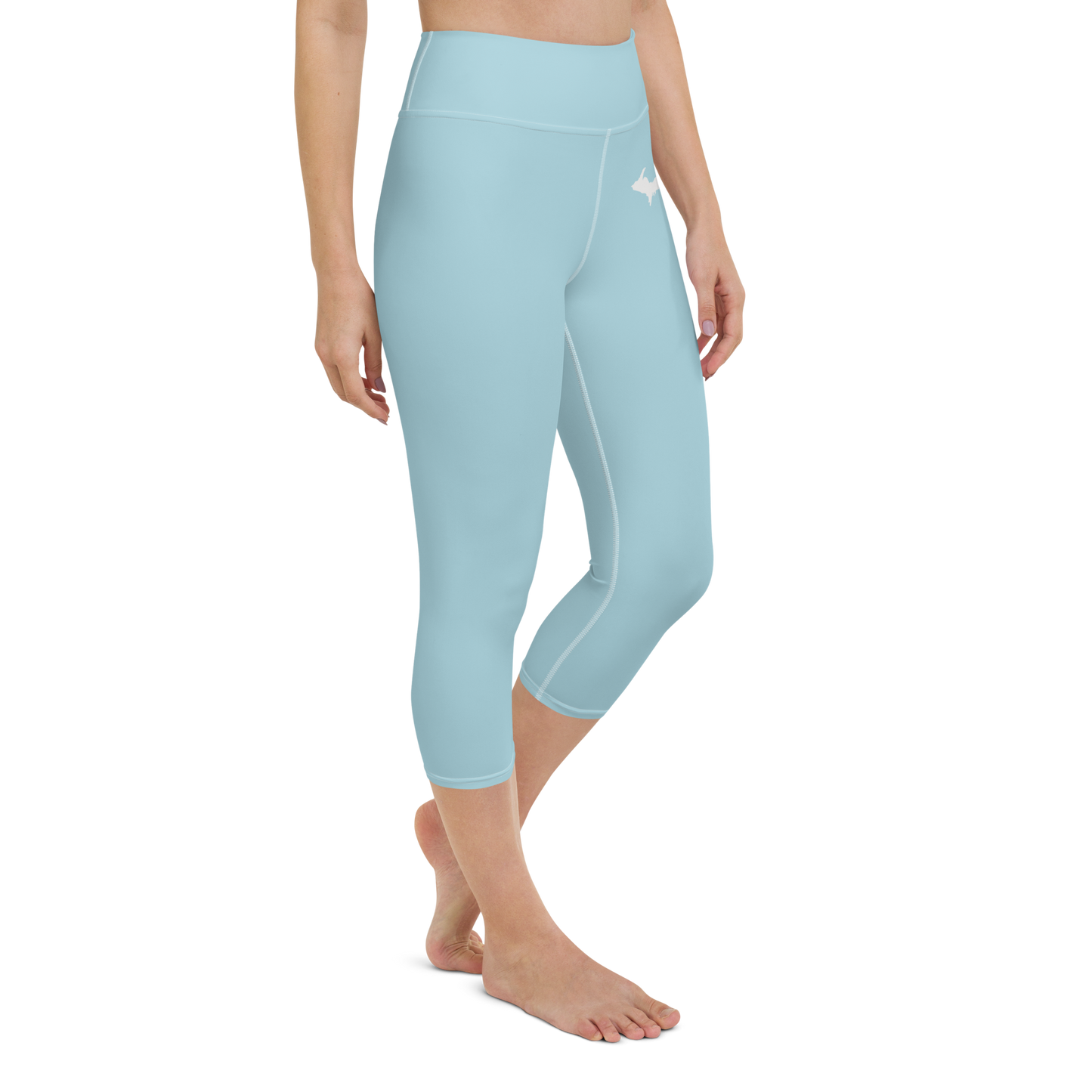 Michigan Upper Peninsula Yoga Capri Leggings (w/ UP Outline) | '58 Caddie Blue