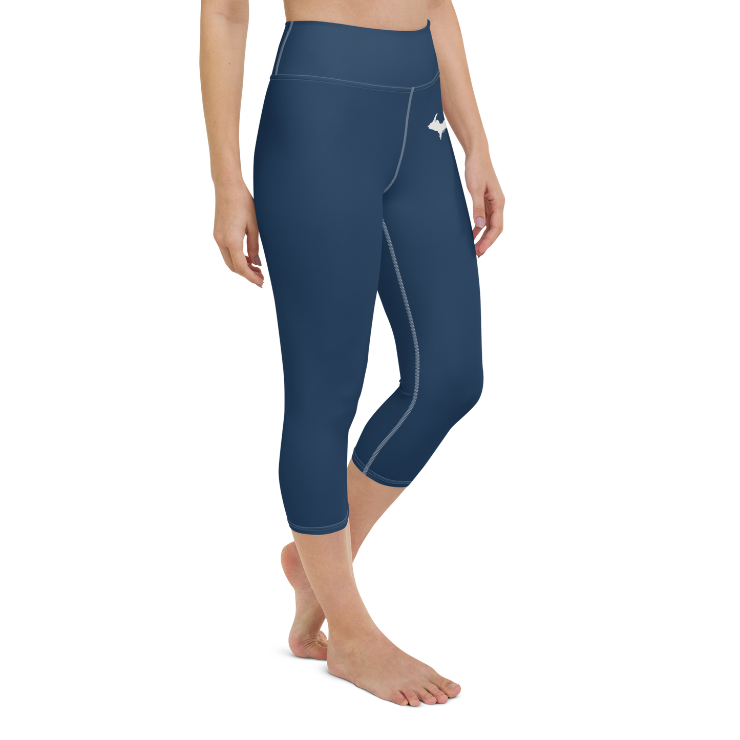 Michigan Upper Peninsula Yoga Capri Leggings (w/ UP Outline) | Navy