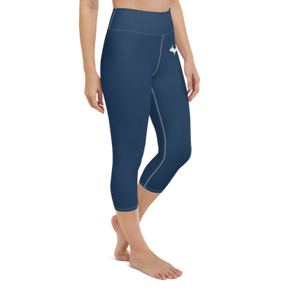 Michigan Upper Peninsula Yoga Capri Leggings (w/ UP Outline) | Navy