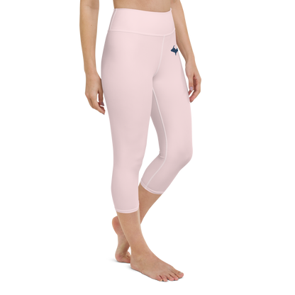 Michigan Upper Peninsula Yoga Capri Leggings (w/ UP Outline) | Pale Pink