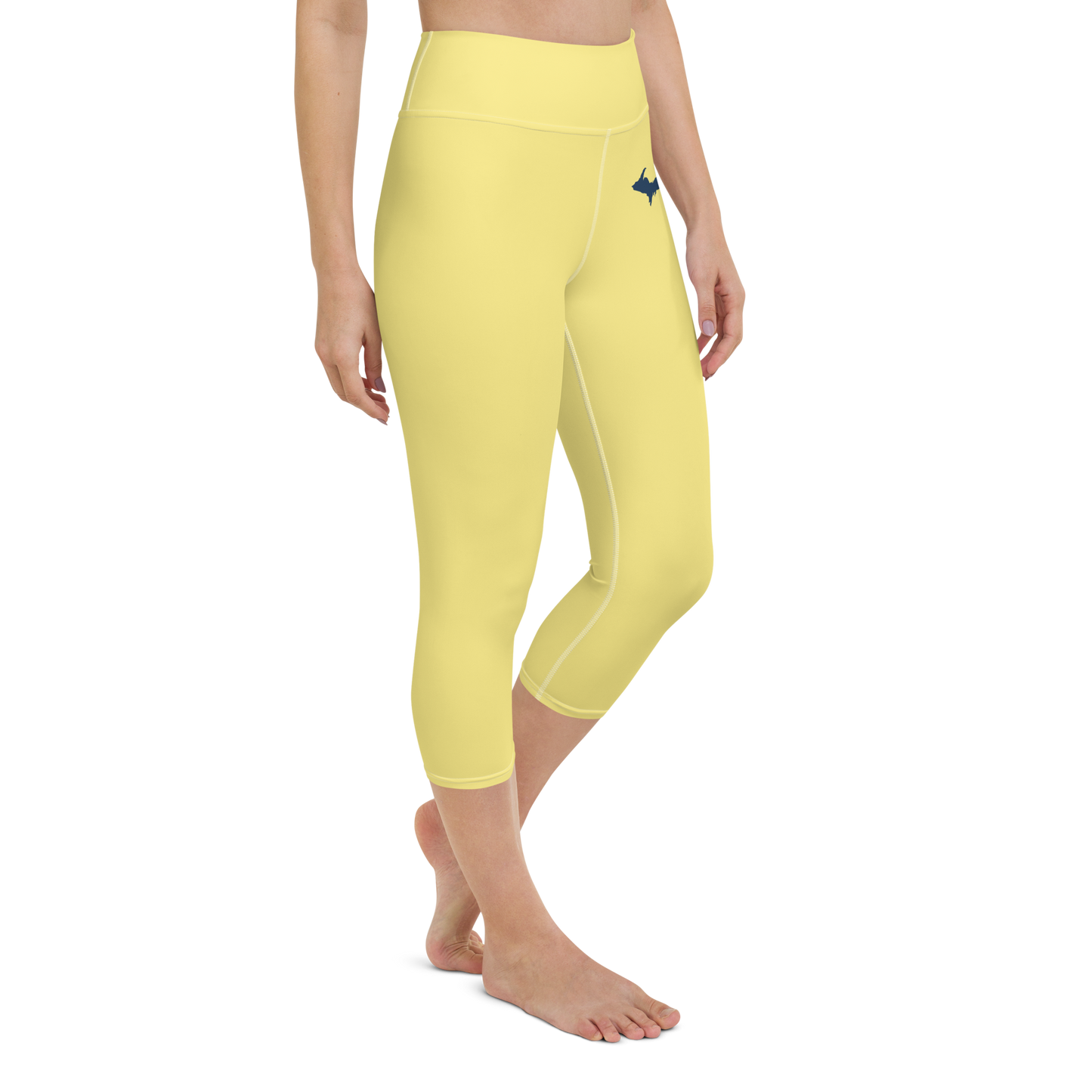 Michigan Upper Peninsula Yoga Capri Leggings (w/ UP Outline) | Cherry Yellow