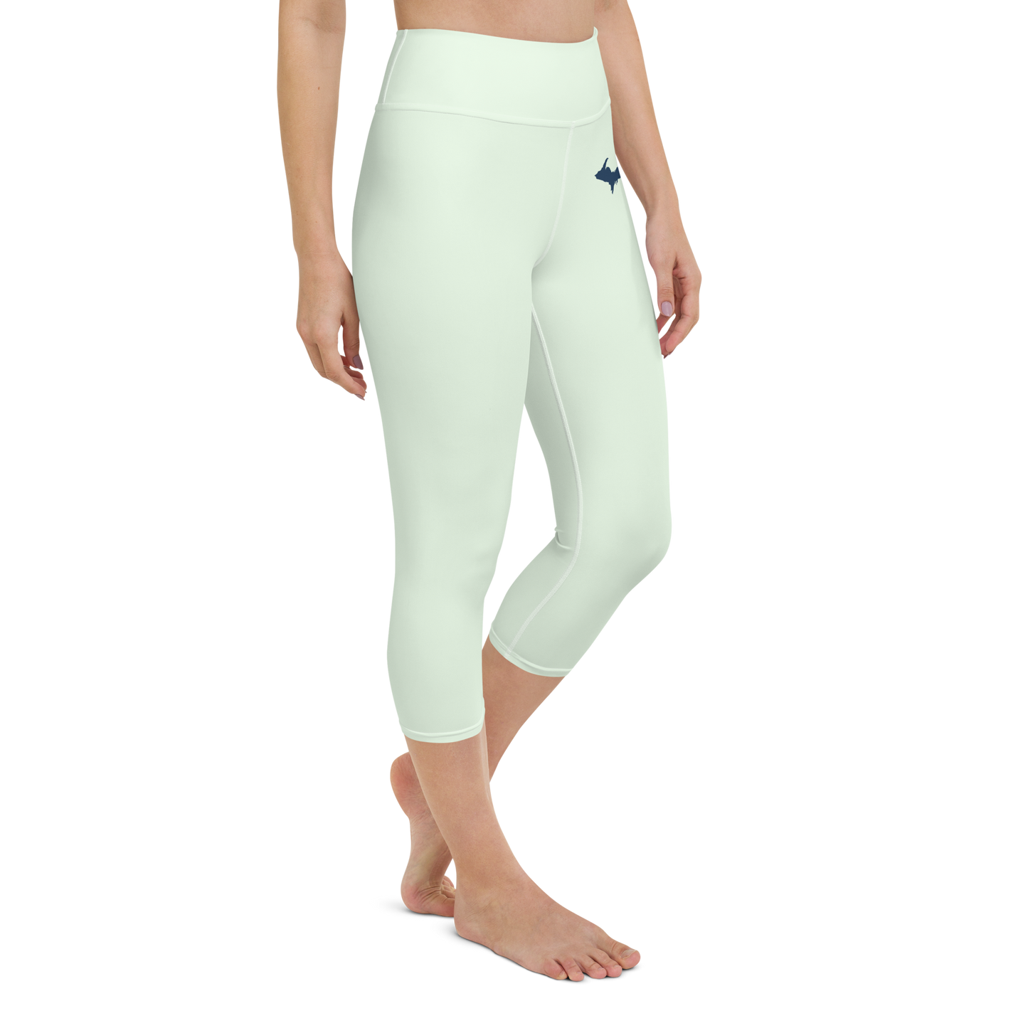 Michigan Upper Peninsula Yoga Capri Leggings (w/ UP Outline) | Dew Green