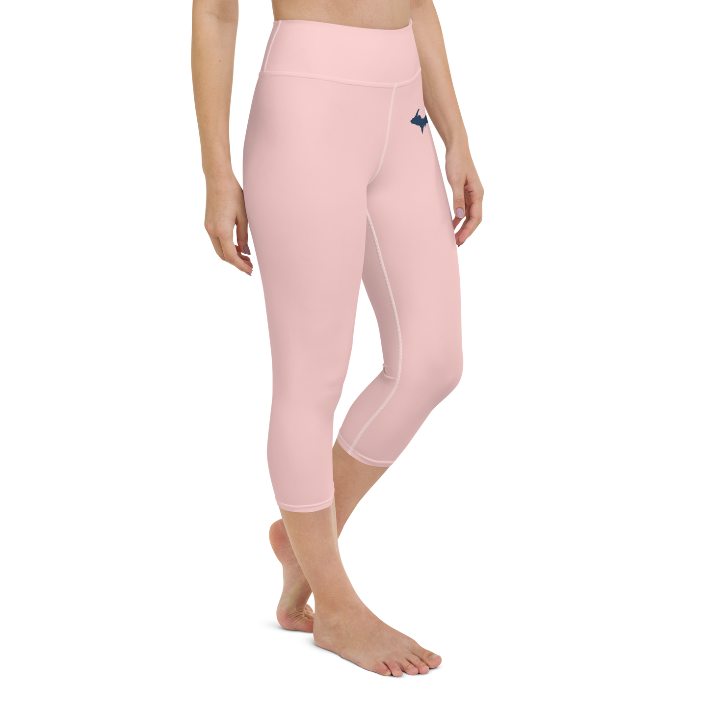 Michigan Upper Peninsula Yoga Capri Leggings (w/ UP Outline) | Cosmos Pink