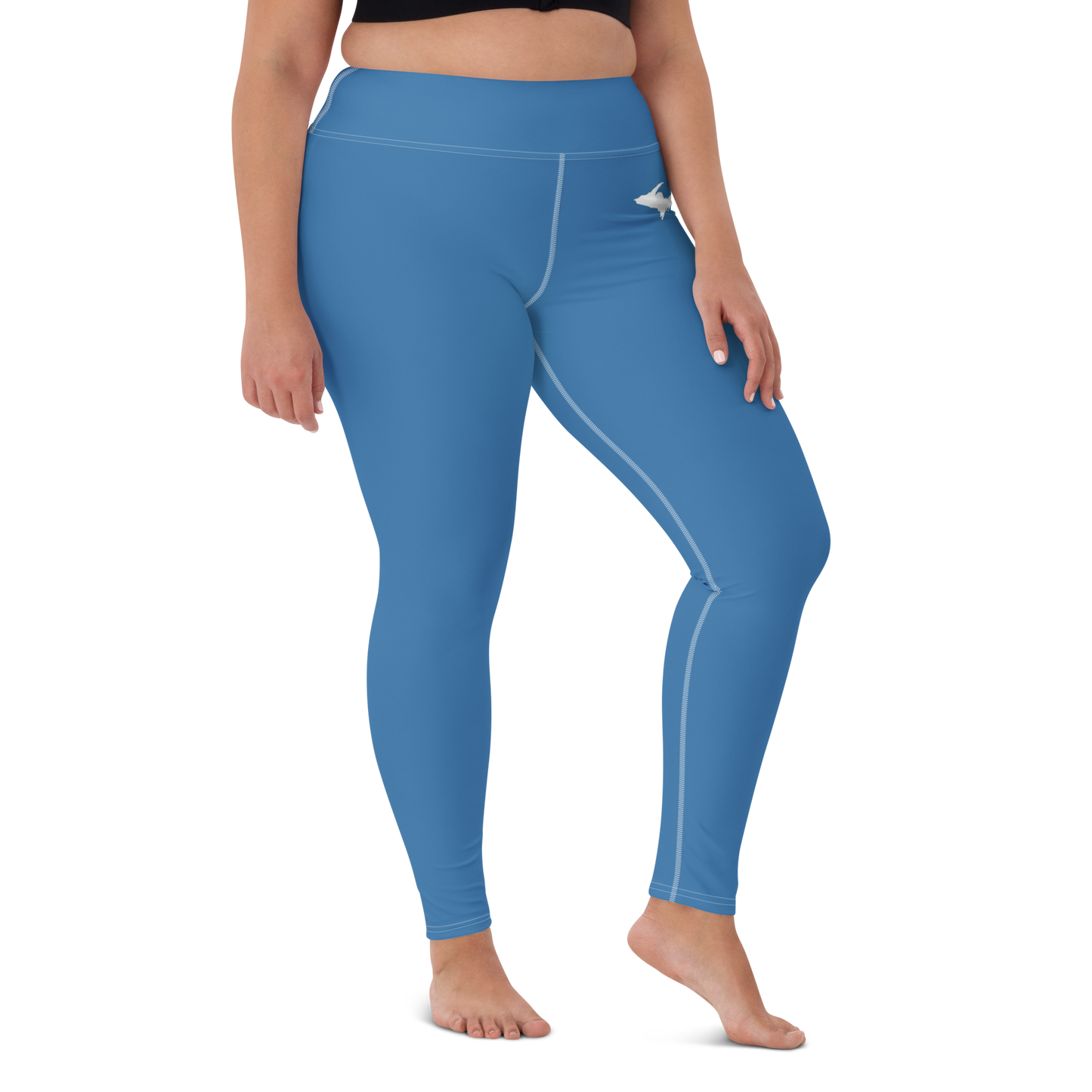 Michigan Upper Peninsula Yoga Leggings (w/ UP Outline) | Lake Superior Blue