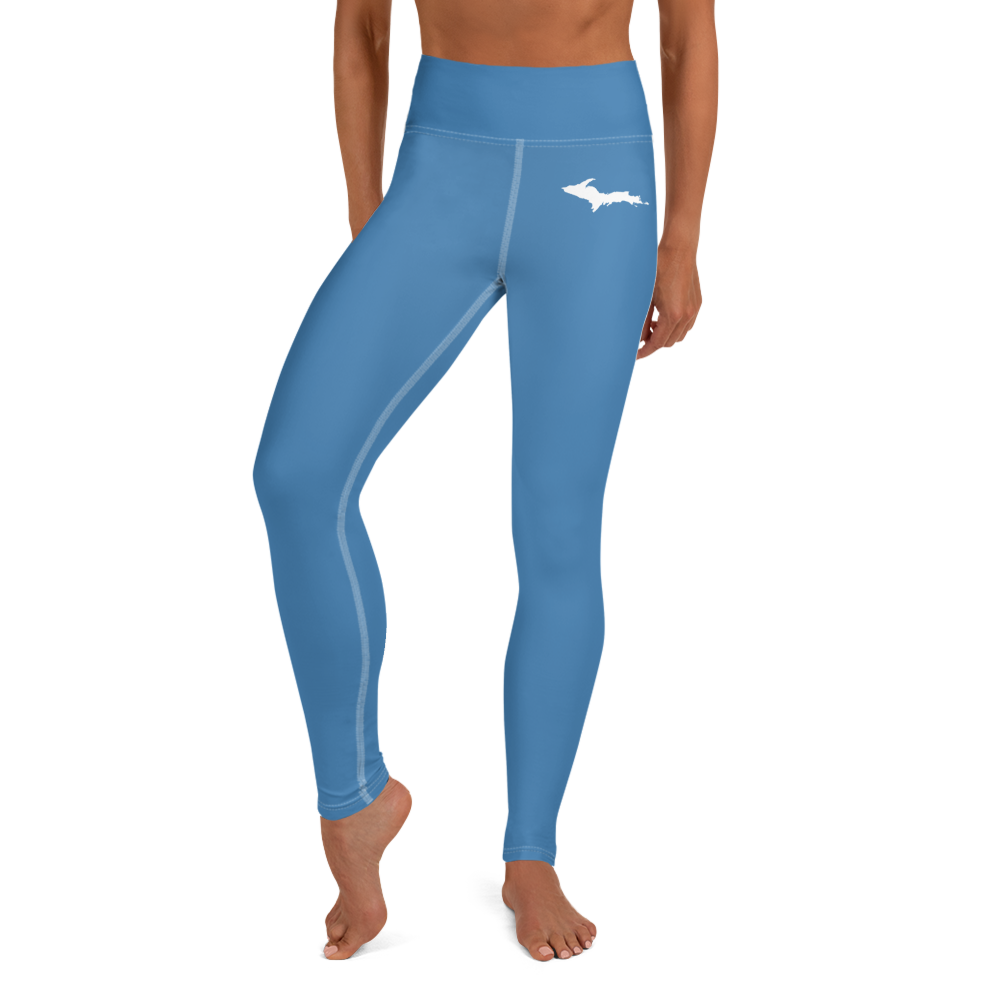 Michigan Upper Peninsula Yoga Leggings (w/ UP Outline) | Lake Superior Blue