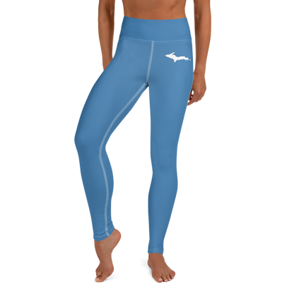 Michigan Upper Peninsula Yoga Leggings (w/ UP Outline) | Lake Superior Blue