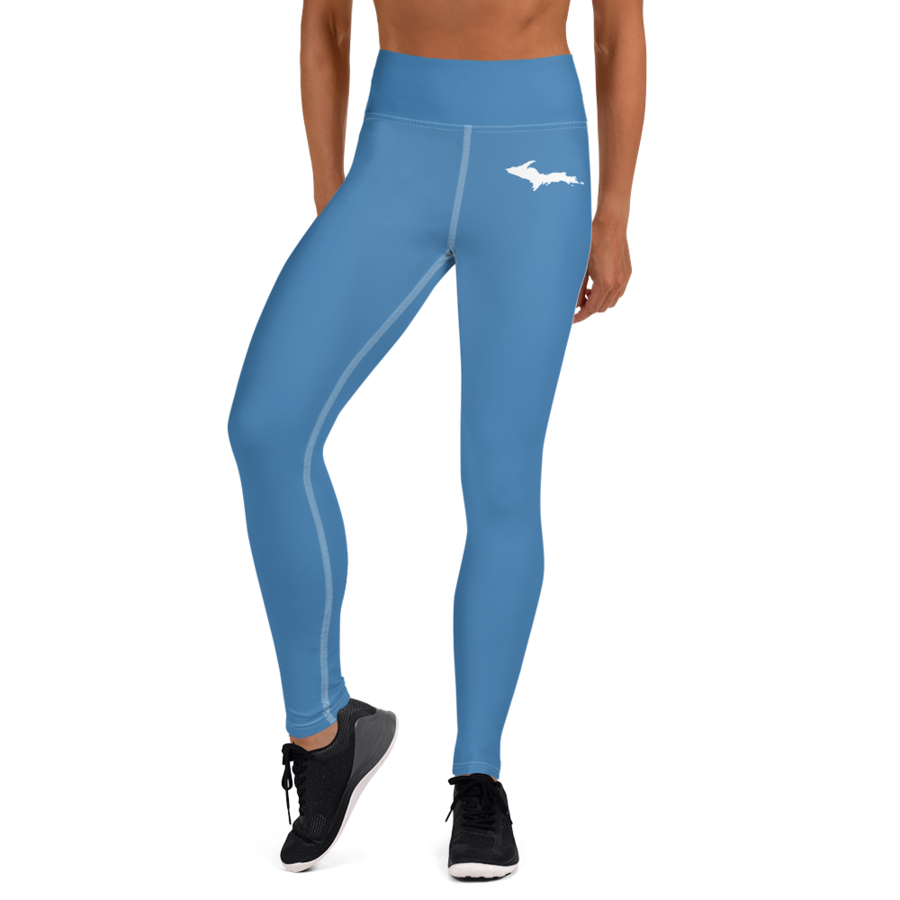 Michigan Upper Peninsula Yoga Leggings (w/ UP Outline) | Lake Superior Blue