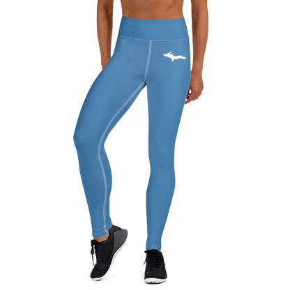 Michigan Upper Peninsula Yoga Leggings (w/ UP Outline) | Lake Superior Blue